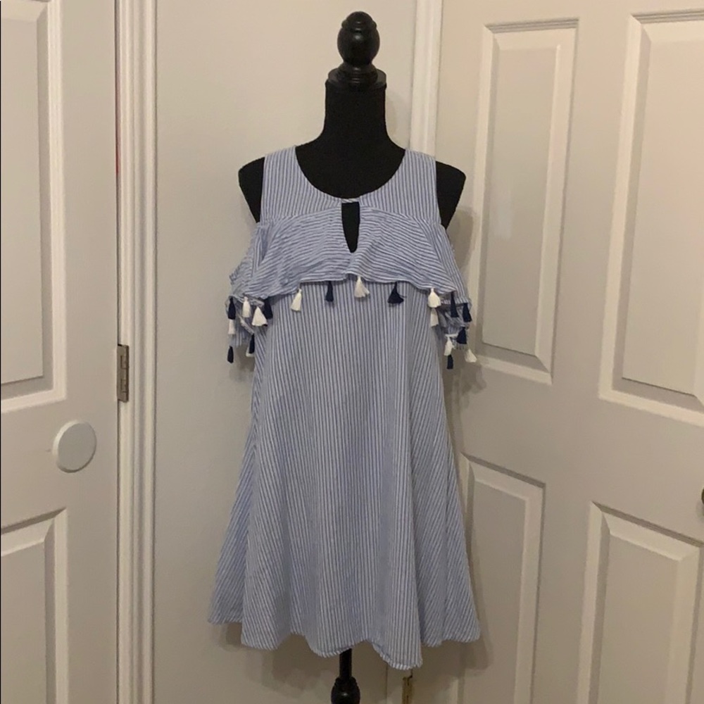 Copper key tussle cold shoulder dress